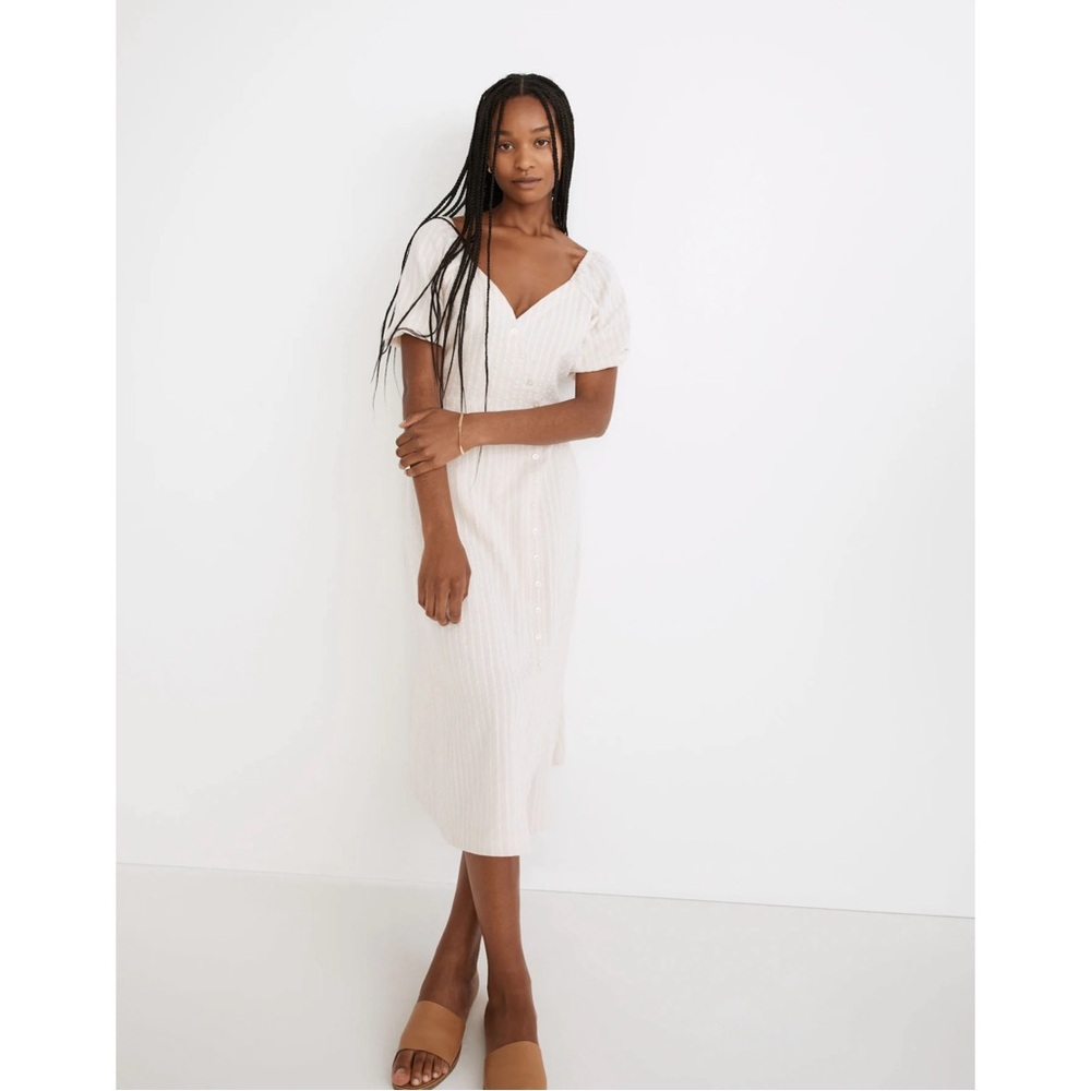 Madewell Puff-Sleeve Button-Wrap Midi Dress in
Undyed Stripe